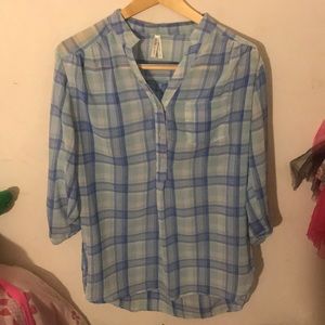 Blue plaid blouse